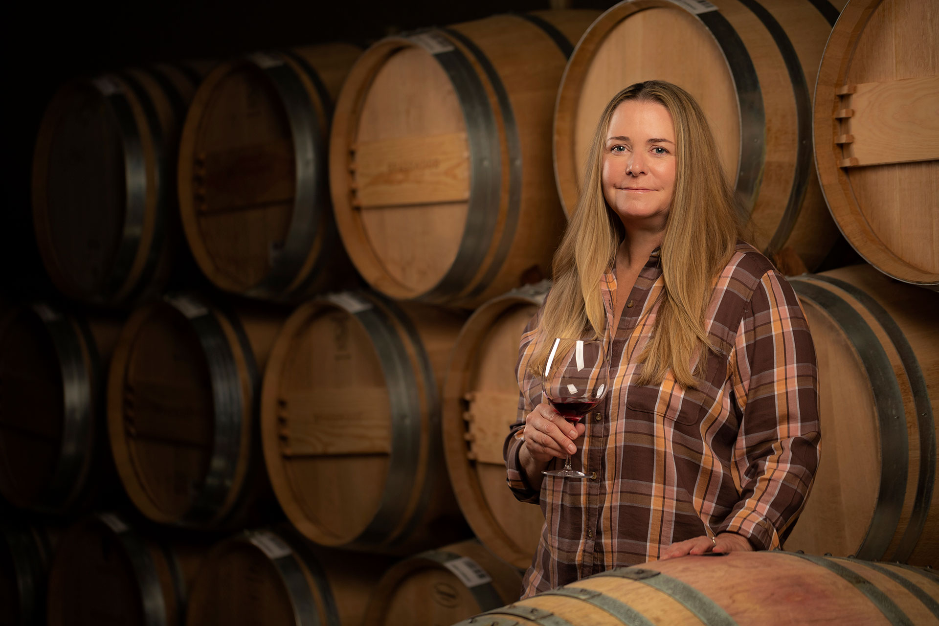 Kathryn Kaigas Winemaker Barrel Room Portrait by Frank Gutierrez