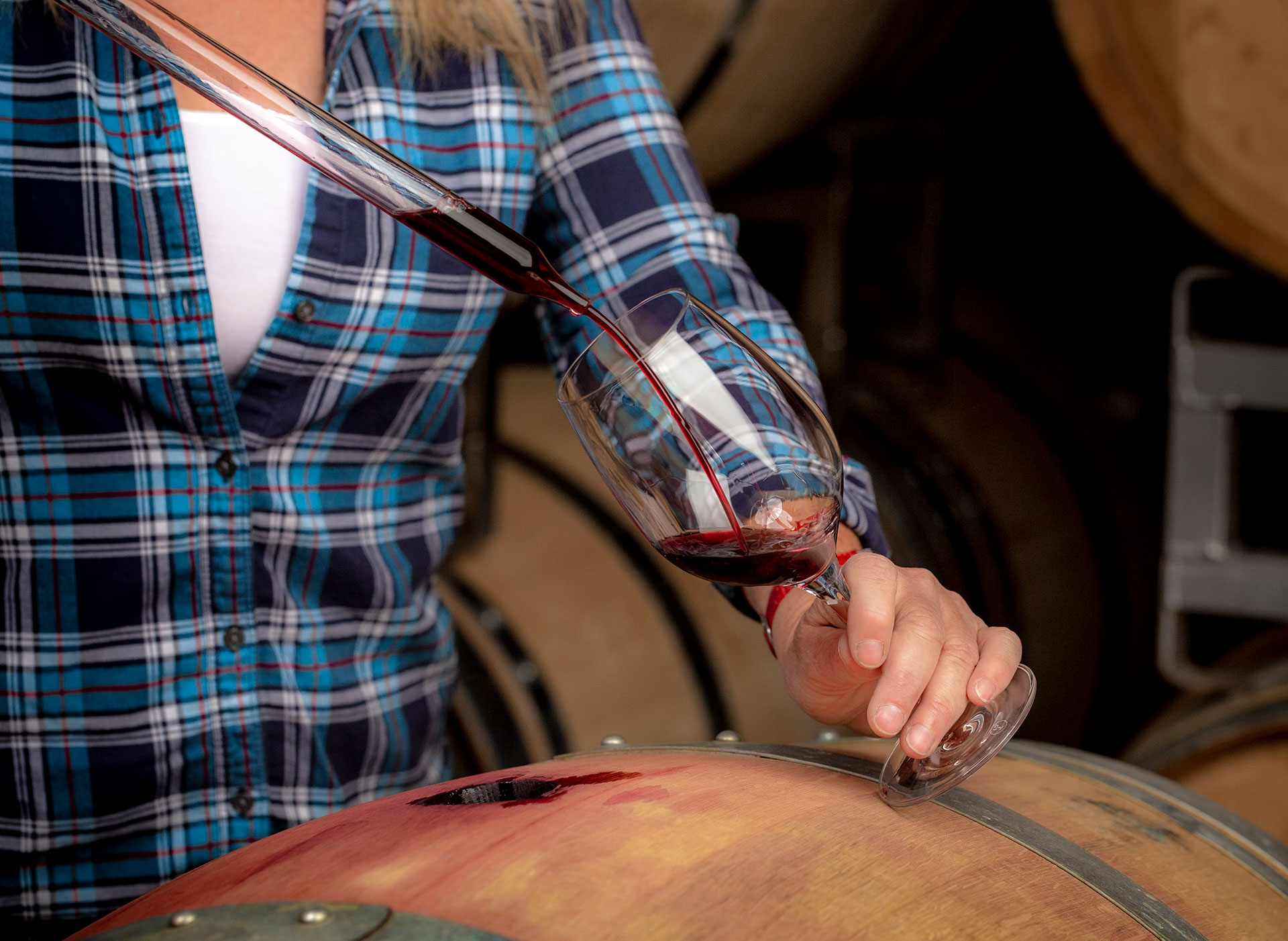 Chaix Winemaker Sara Fowler doing Barrel Tasting by Frank Gutierrez